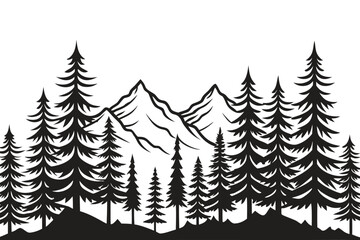 Obraz premium Vector Illustration of Trees and Forest Silhouette, Nature Landscape Design, Outdoor Hiking Concept, Wild Woodland Scene, Minimal Natural Background, Adventure Graphic Art