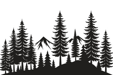Obraz premium Vector Illustration of Trees and Forest Silhouette, Nature Landscape Design, Outdoor Hiking Concept, Wild Woodland Scene, Minimal Natural Background, Adventure Graphic Art