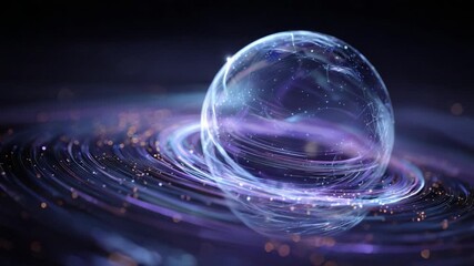 Luminous sphere containing a plexus network of particles rotating slowly, surrounded by flowing light trails and glowing bokeh dots, representing futuristic technology and global connection - Powered by Adobe