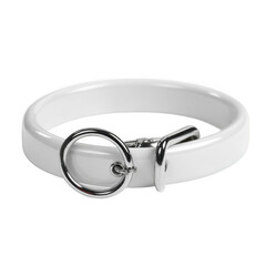  Glossy White Pet Collar with Metal Ring isolated [Transparent Background PNG].