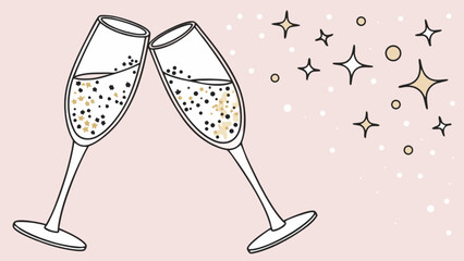 Celebrate new year's eve with champagne toast vector illustration for party and holiday design