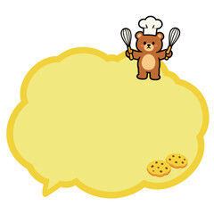 A fun yellow thought bubble featuring a cute teddy bear chef with whisks and cookies, perfect for food, cooking, and baking-themed designs.