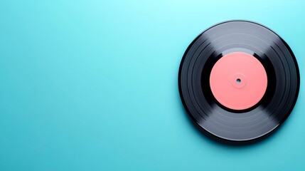 Pink vinyl record closeup retro flat lay view