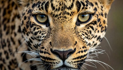 Obraz premium A close-up portrait of a majestic leopard, showcasing its intense gaze, beautiful spotted coat, and striking features