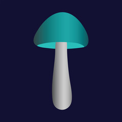 Vector illustration of a minimalist blue mushroom with a soft gradient on the cap and stem. Simple and clean design, isolated on a beige background. Matches to autumn themes & seasonal illustrations