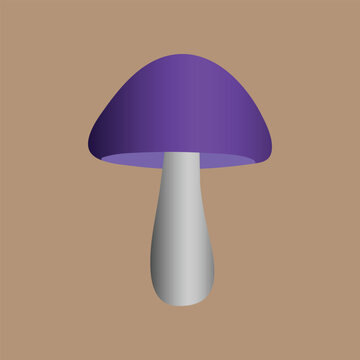Vector illustration of a minimalist purple mushroom with a soft gradient on the cap and stem. Simple and clean design, isolated on a beige background. Matches to autumn themes & seasonal illustrations