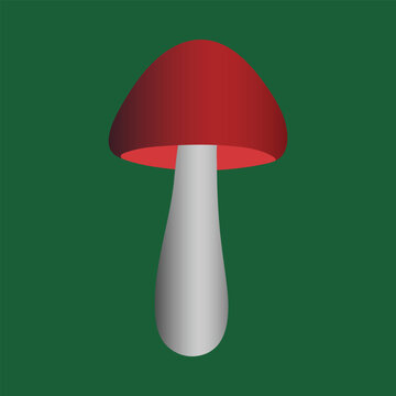 Vector illustration of a minimalist red mushroom with a soft gradient on the cap and stem. Simple and clean design, isolated on a beige background. Matches to autumn themes & seasonal illustrations