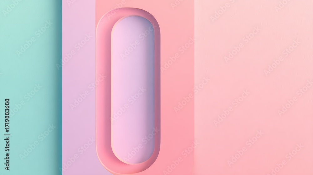 Poster a minimalist design featuring soft pastel colors with a smooth, oval shape embedded in a layered bac