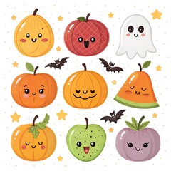 Cute Halloween fruit Stickers Set
