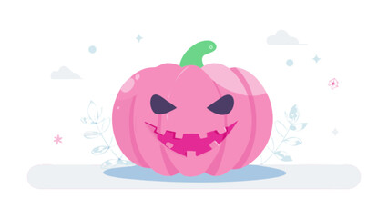 Pink halloween pumpkin vector illustration, halloween graphic design, halloween decoration, autumn season
