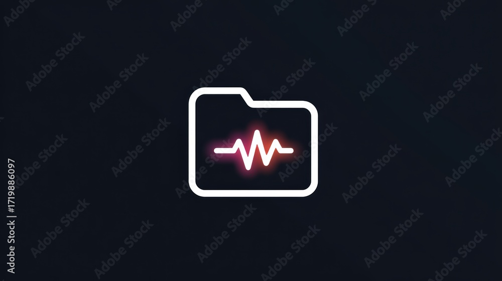 Poster A minimalist icon depicting a folder with a sound wave, symbolizing audio files or music-related content.