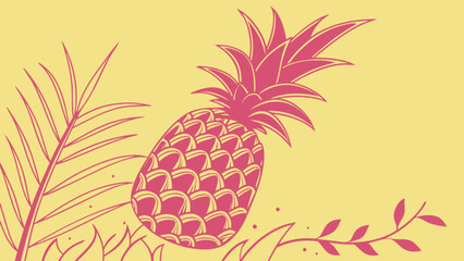 Pineapple tropical fruit summer vacation pink and yellow exotic food illustration design art vector