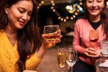 Celebrate whisky at an intimate party at a camping restaurant. A group celebration.	