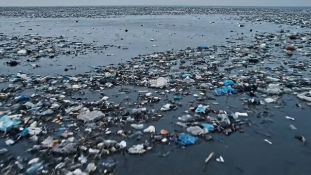 a massive vast expanse of ocean completely filled with an immense amount of plastic and garbage