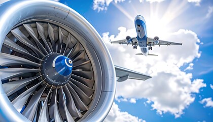 Airplane Engine and Takeoff - A Close-Up View of Aviation Technology.