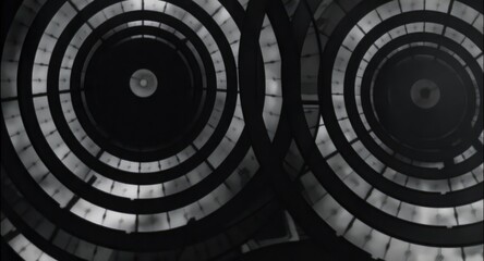 Abstract black and white concentric circles.  Complex layered design