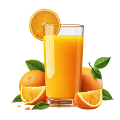 Fresh Orange Juice with Fruit Isolated on Transparent Background