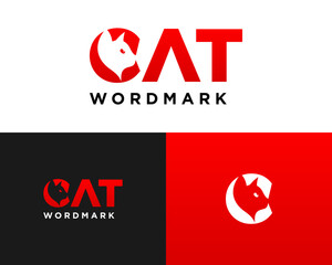 Logo design letter C wordmark and cat head.
