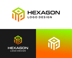 Hexagon Logo Design with 3D Cube and MP Letters