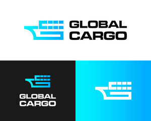 Logo design of GC monogram letter and large cargo ship transportation company.

