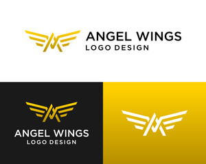 Logo design letter A monogram and angel wings with gold color.