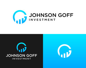Logo design about JG monogram letters and investment company graphics.

