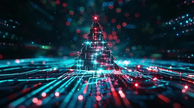 Cybernetic Christmas Tree on a Digital Circuit Board (AI Generated)
