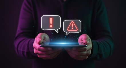 Smartphone with Warning Icons: Cybersecurity Alert, Notification, Error Message