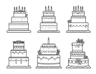 Simple black and white cake illustrations