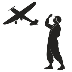 Pilot inspecting aircraft silhouette