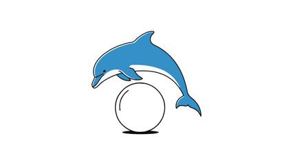 A Minimalist Cartoon Dolphin Balancing a Large Pearl on its Nose, a Simple and Elegant Mascot for Marine and Luxury Designs