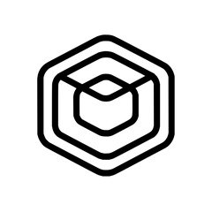 Nested hexagons in black outline with a smaller cube in the center creating a geometric design look