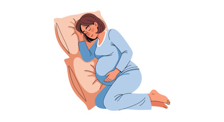 Pregnant Woman Sleeping Peacefully on Side in Bed with Pillows and Pajamas