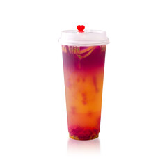 Tropical isolated cold beverage with lemon, dragon fruit, and passion fruit