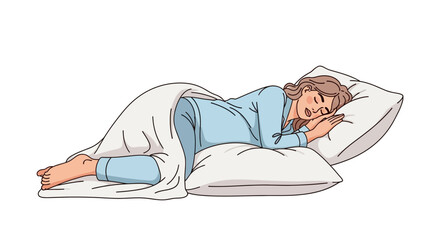 Pregnant Woman Sleeping Peacefully on Side in Bed with Pillows and Pajamas