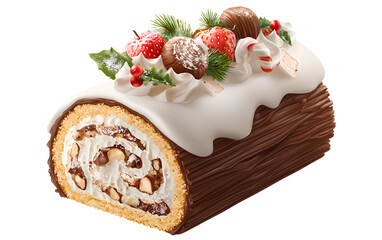  christmas yule log cake, isolated