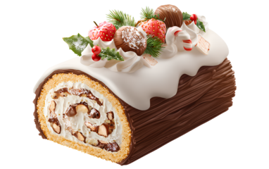   christmas yule log cake, isolated