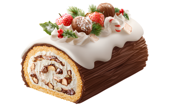   christmas yule log cake, isolated