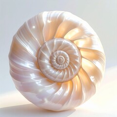 Obraz premium Abstract Nautilus Shell Spiral Close-Up with Pearlescent Shine and Warm Ambient Lighting