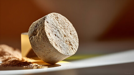 Natural stone block with fine texture and earthy tones, showcasing its unique surface and form