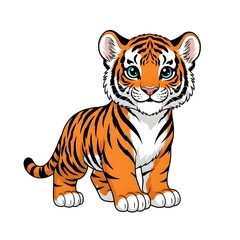 Obraz premium Cute cartoon baby tiger isolated on white background 4k video