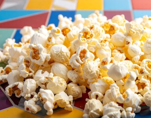 Popcorn pile on colorful tile