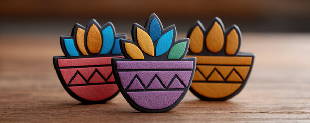 Wooden ornaments shaped like bowls with geometric patterns and leaves, perfect for Kwanzaa celebrations for children