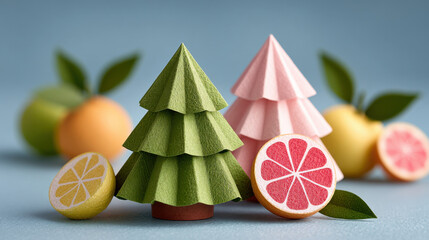 Festive paper trees and fruit decorations create cheerful kwanzaa for children celebration