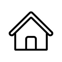 Obraz premium A simple black outline of a house with a pointed roof and a rectangular door on a white background
