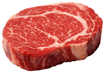 Fototapeta premium Raw marbled ribeye steak with thick fat marbling on a white background beef meat isolated on a transparent background