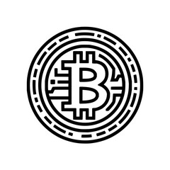 A bitcoin cryptocurrency coin with a stylized b symbol and a detailed border in black and white design