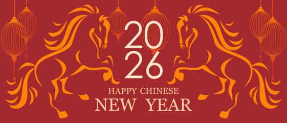 Chinese New Year. Year of the Horse. Background with horses. Vector illustration.