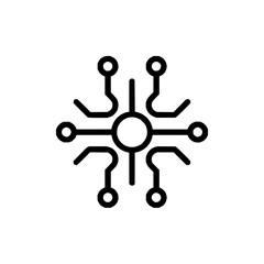Abstract representation of a circuit board design with circular nodes and connecting pathways shown in black
