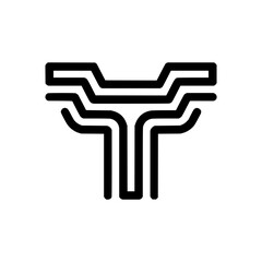 Abstract black line art depicting a stylized letter t with horizontal bars on a white background